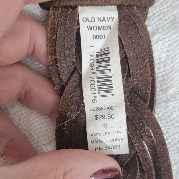 Vintage OLD NAVY Braided Leather Belt Dark Brown Brass Medallion Plate Buckle S - Picture 4 of 13